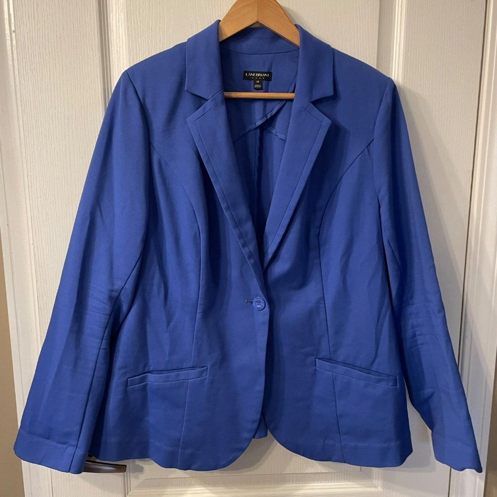 Lane Bryant | Blue One Button Blazer Jacket Pockets Stretch Sz 18 Career Event